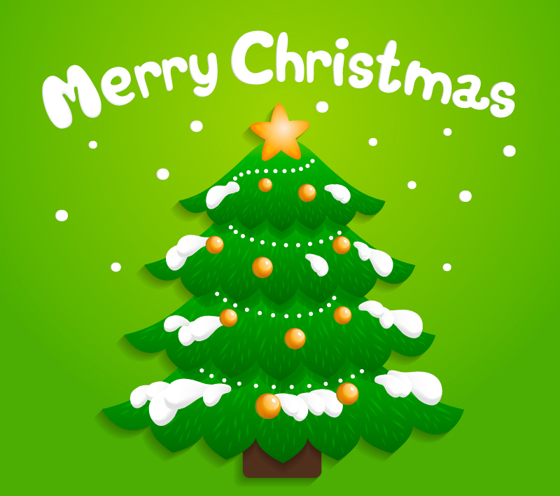Cartoon snow Christmas tree vector material
