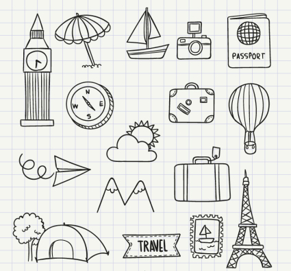 16 models of hand-painted icon vector material Travel