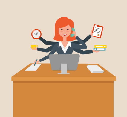 Busy office ladies vector material
