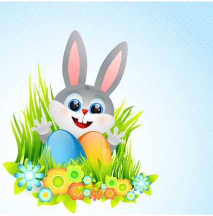 Vector cartoon bunny holding egg