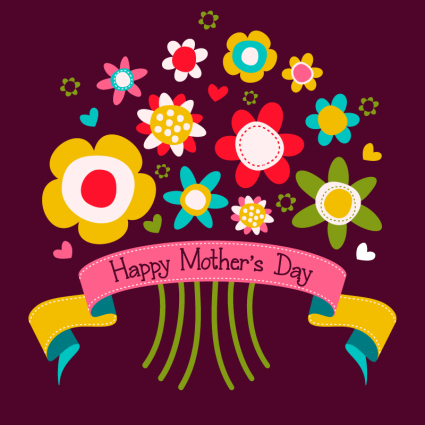 Cartoon Mother's Day flowers greeting card vector