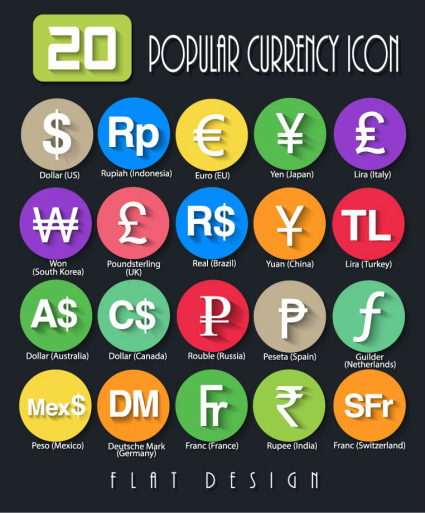 20 refined currency symbol icon vector map