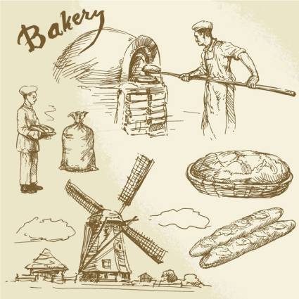 6 hand-drawn element vector material Bakery