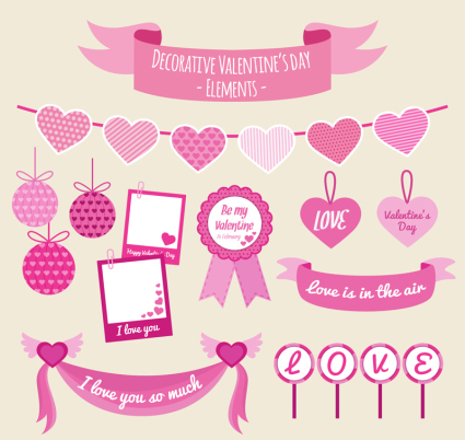 9 pink valentine ornament vector
