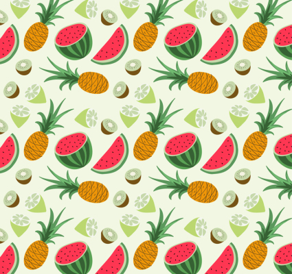 Tropical fruit pineapple and watermelon seamless background vector material