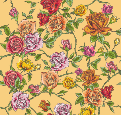 Painted rose bush seamless background vector material