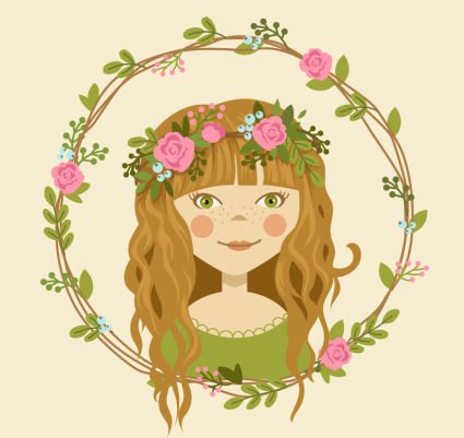 Cartoon girl wearing a garland of vector material