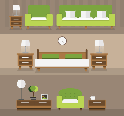 3 groups of green furniture design elegant furniture vector material