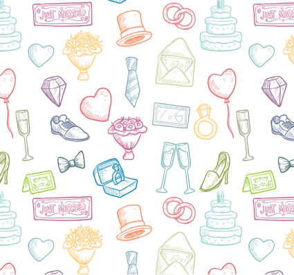 Color wedding elements seamless background vector material