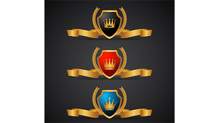 3 golden ribbon shield vector material