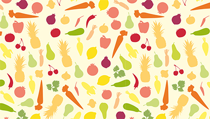 Colored vegetables and fruits seamless background vector