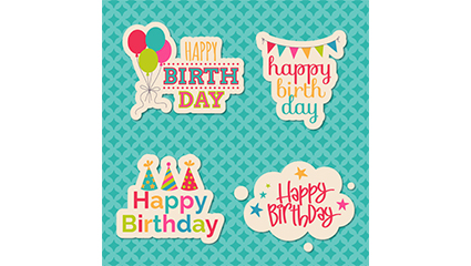 4 color birthday stickers vector material