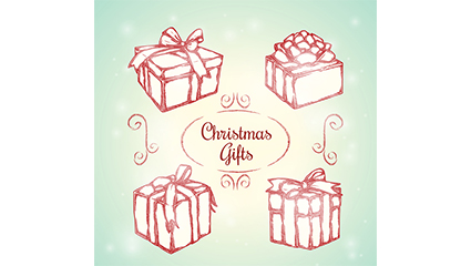 4 Hand-painted Christmas gift vector material