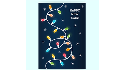 Colorful lantern string New Year greeting cards vector material