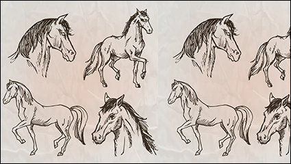 4 hand-painted horse design vector material