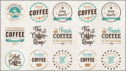 9 vintage coffee label vector material