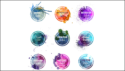 Round 9 watercolor tag vector material