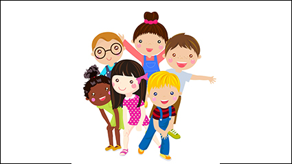 6 round-faced cartoon children vector material