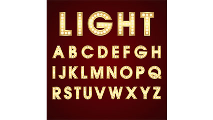 Yellow neon letters of the alphabet vector