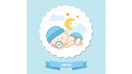 Cute baby greeting card tag vector material