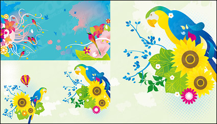 Colorful bird theme vector material