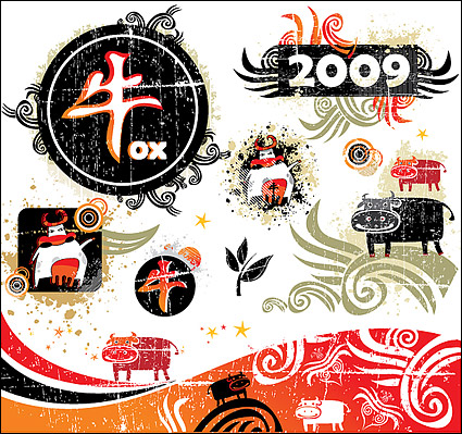 2009 Year of the Ox trend element vector material