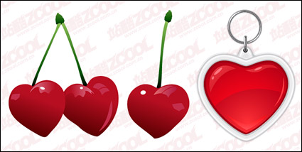 Cherries and heart-shaped key chain vector material