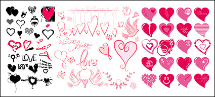 Variety of different styles of heart-shaped vector material elements