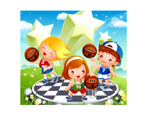 Children's Basketball Synchronized Vector 