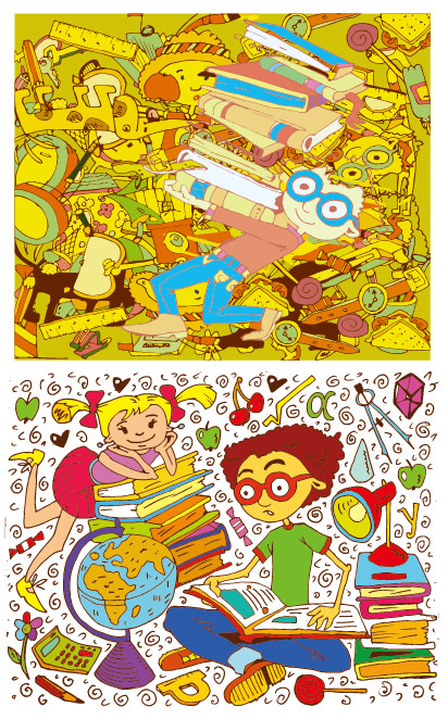 Vector Illustration students to learn subject