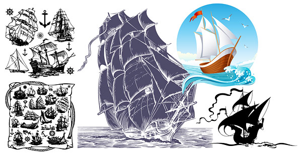 Sailing Ship Theme Vector Material