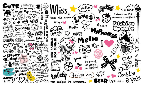 Very cute patterns and word combinations vector material