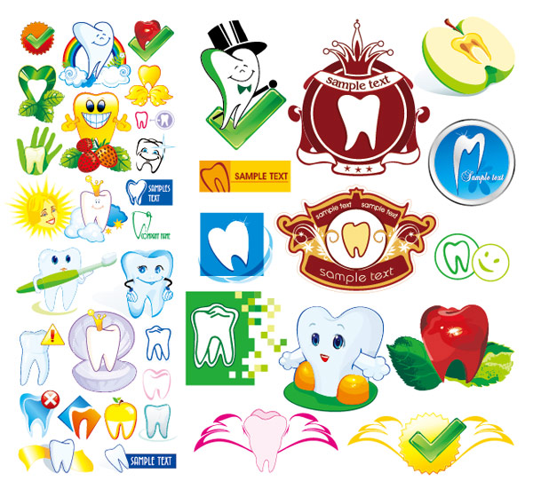 Protect teeth cartoon icon vector material