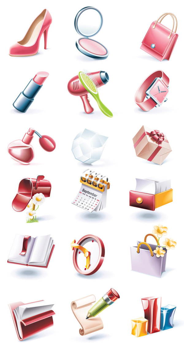 Cartoon style, red icon set - Vector