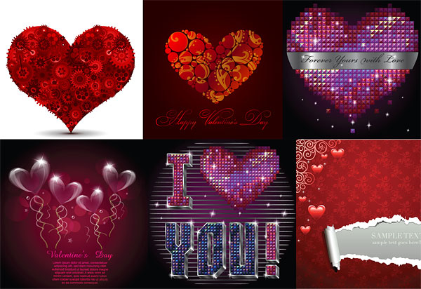 Several romantic love pattern vector material
