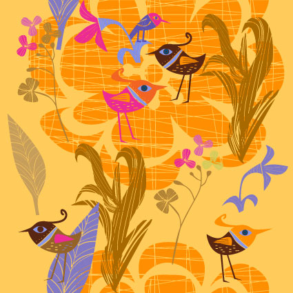 Lovely hand-painted flowers and birds vector -5