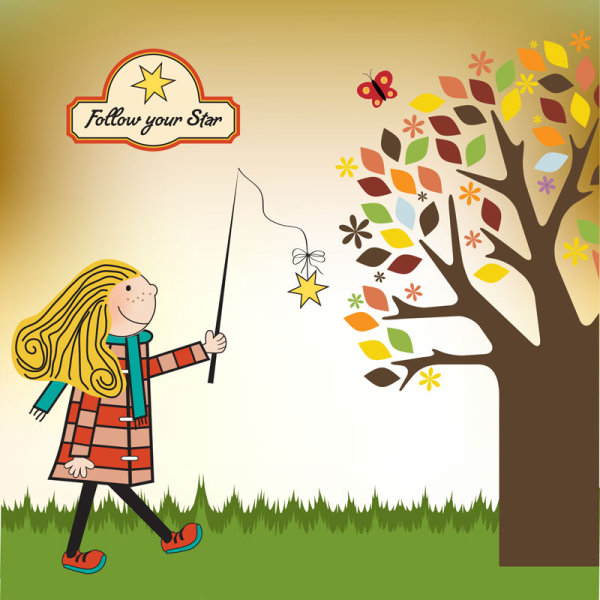 Cartoon illustrator of children 03 - vector material