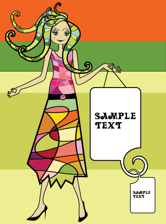 Cartoon beauty image 02 - vector material