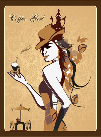 Coffee girl vector material