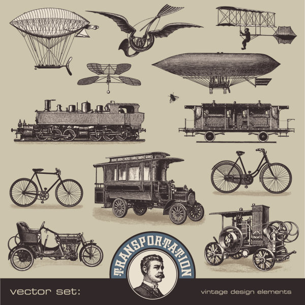 European and American retro transport 02 - vector material