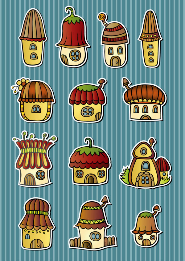 Cartoon mushroom house 01 - vector material