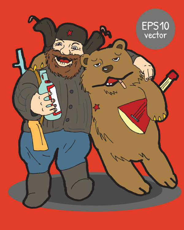 Cartoon hunter with bear - vector material