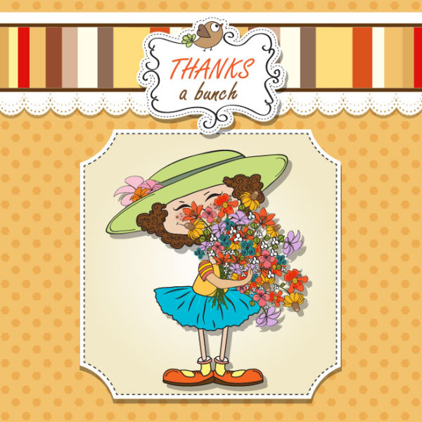 Cute girl card 03 - vector material