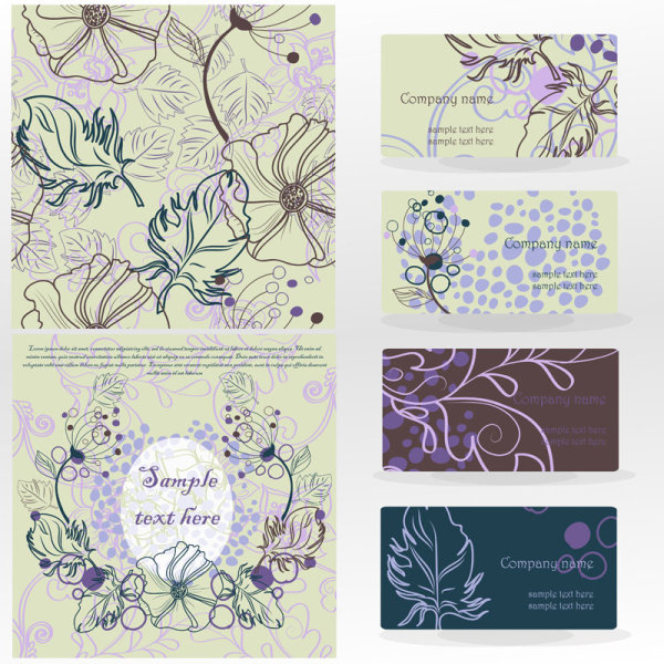 Leaves pattern business card 02 - vector material