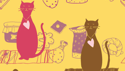 Cute cartoon cat background 03 - vector