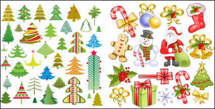 Santa Claus, tag, crutches, bow, socks, snowflake vector
