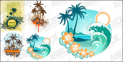 4, coconut trees theme vector material